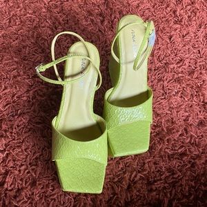 Public Desire Kempton Wedge Heeled Sandals in Lime Snake